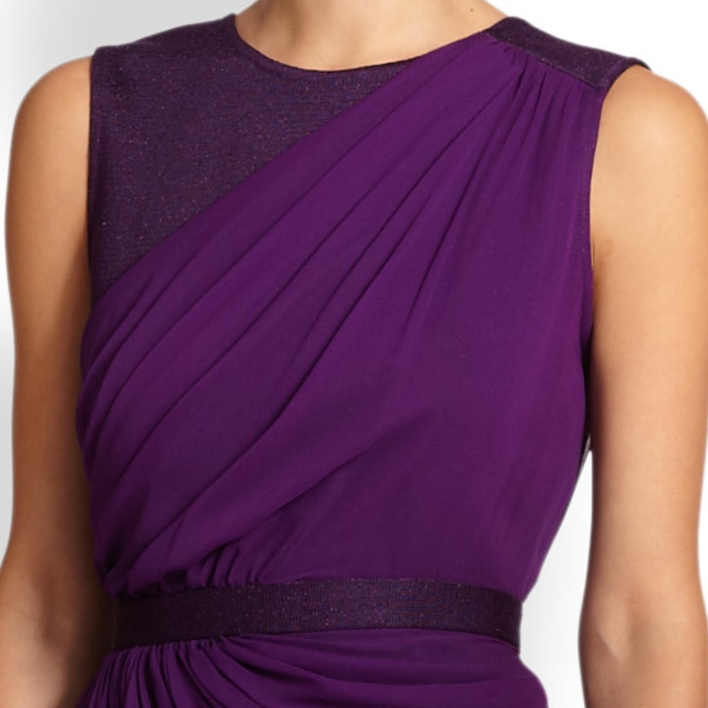 St. John Milano Knit Silk Chiffon Draped Dress 10 - Picture 4 of 8
